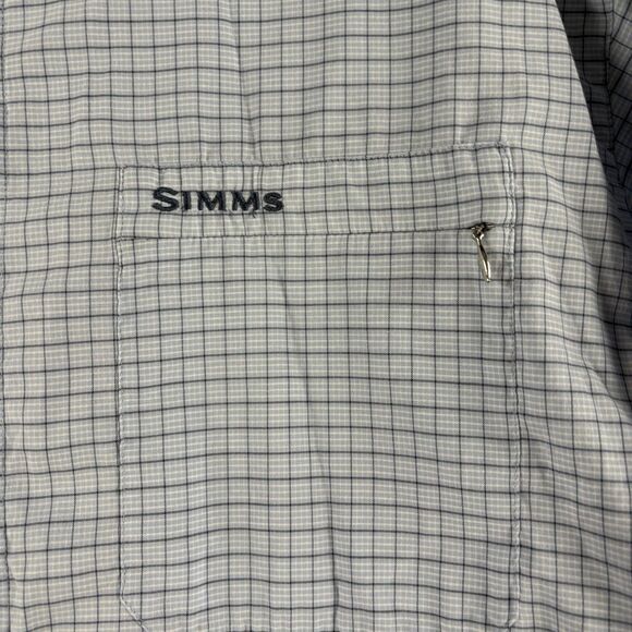 Simms Plaid Button Up Shirt Men's Large L Blue Fishing Breathable Cotton Blend - Picture 3 of 8